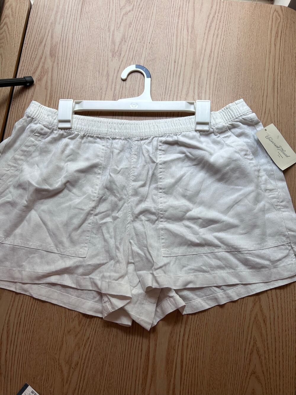 New Women’s Universal Thread Shorts Linen Rayon Elastic Waistband White Large